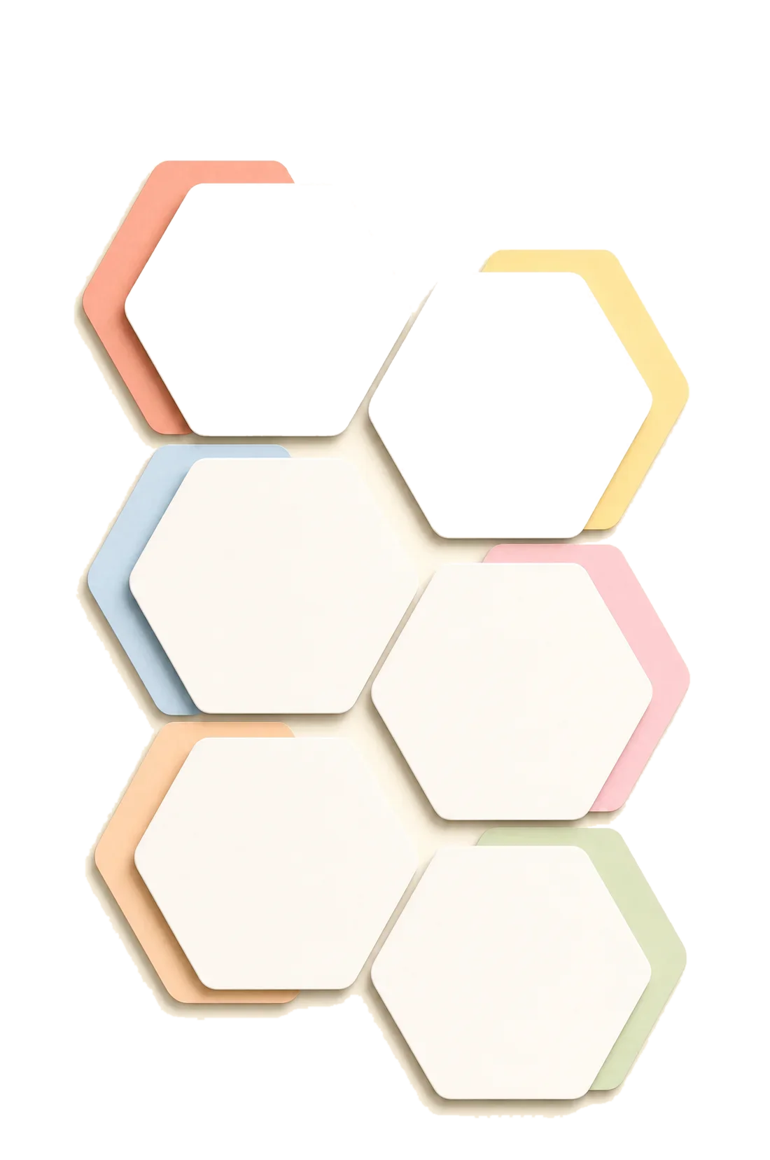 Six smooth paper hexagons, one for each area the reporting platform collects